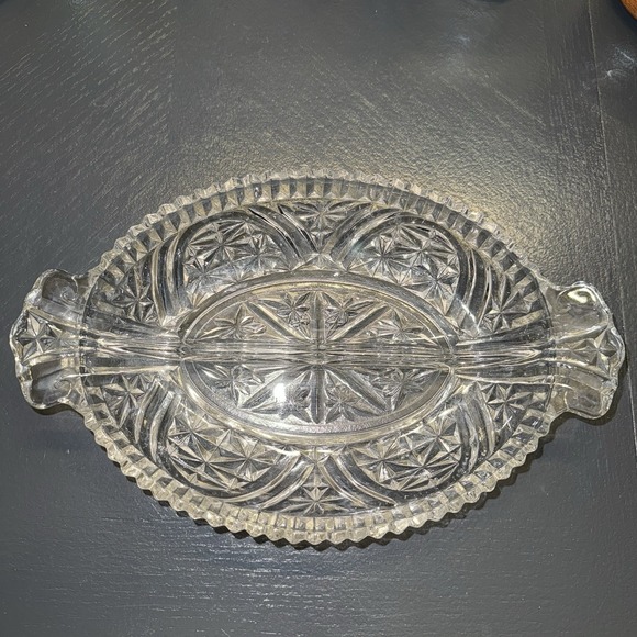 The Unbranded Brand Other - Relish Dish Stars and Bars Pressed Glass Divided Tray Vintage Platter